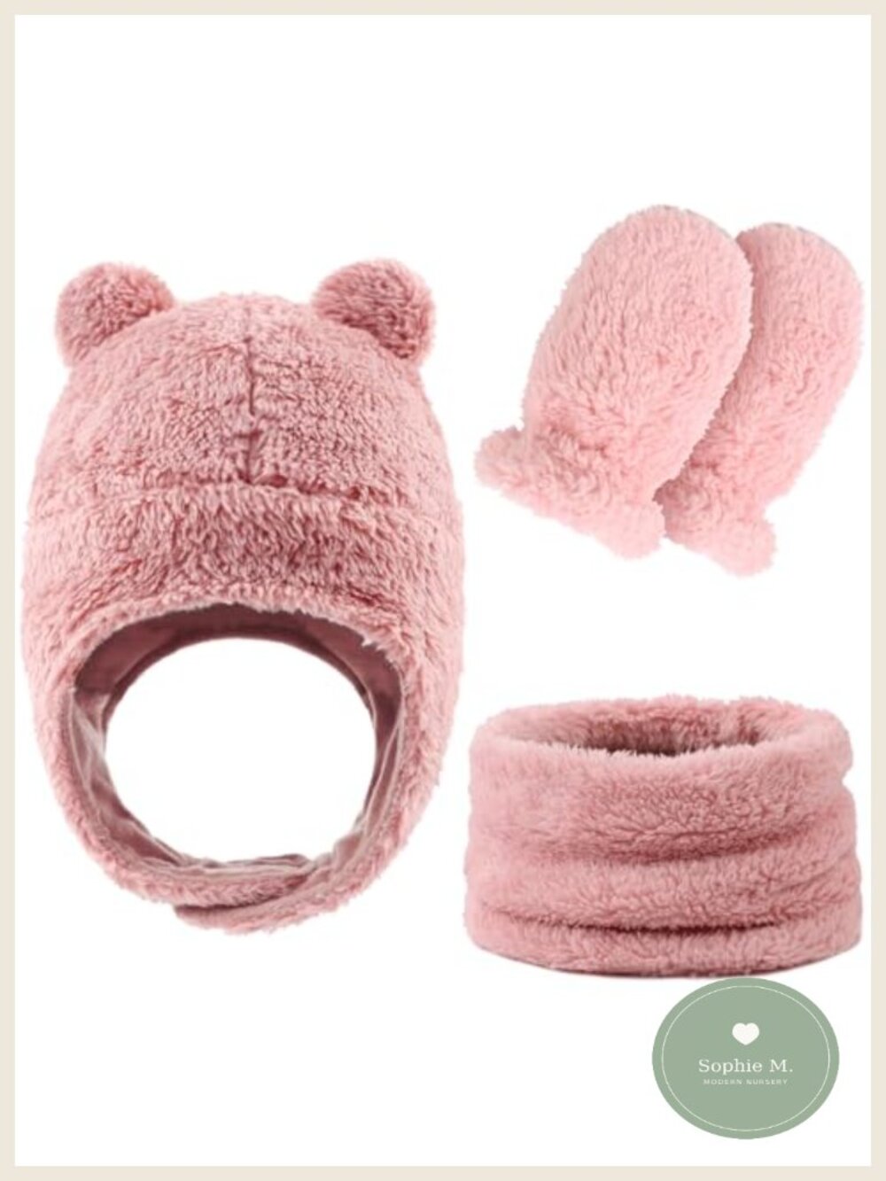 Fleece Baby Hat Scarf Mitten Set Winter Toddler Beanie Infant 0-36M